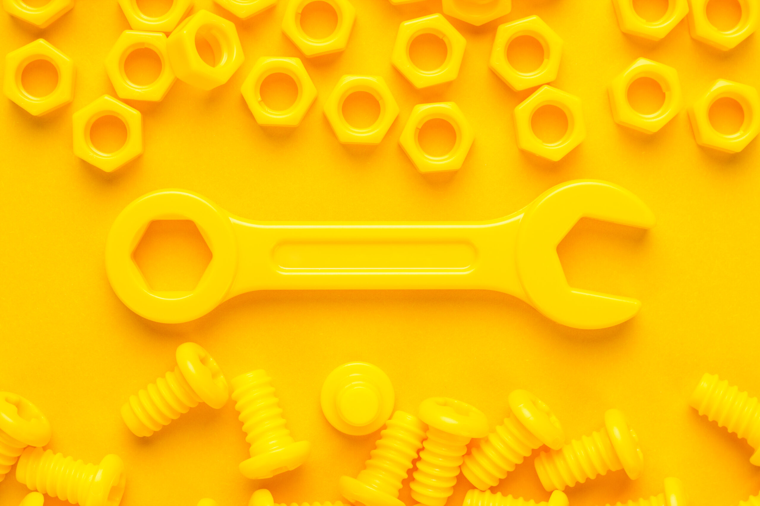 yellow 3d printed bolts and nuts